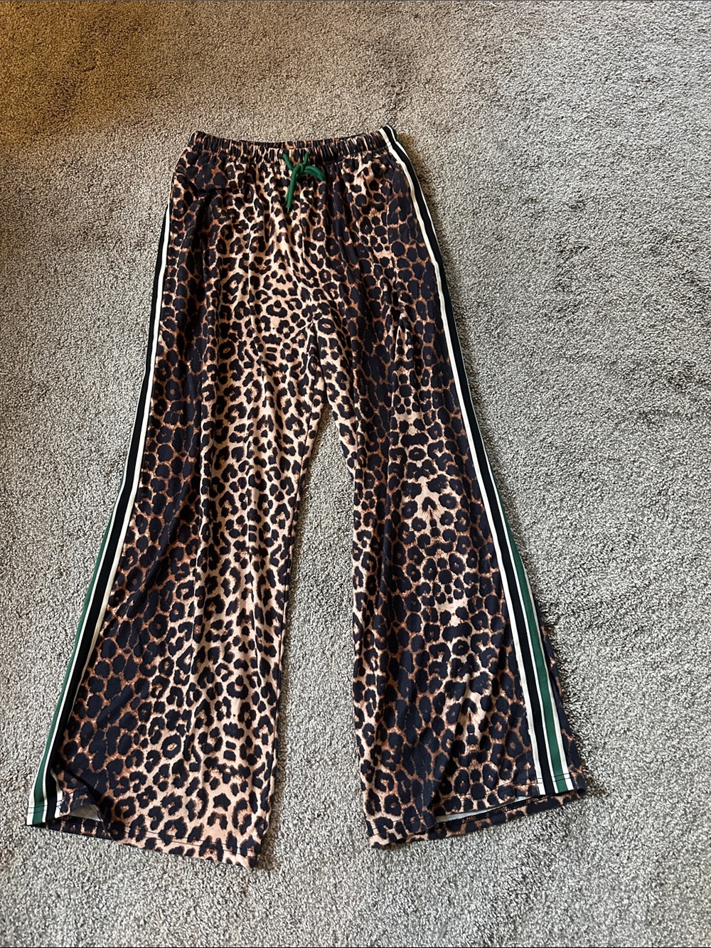 Kids Leopard Print Pajama Pants with Side Stripes - Brown